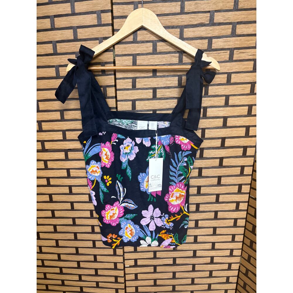 C&C California Navy Floral Tie Shoulder Tank Top Size‎ Small